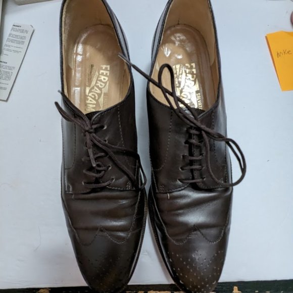 Salvatore Ferragamo Shoes - SALVATORE FERRAGAMO, LADY'S 8 , MADE IN ITALY, BROWN WING-TIP OXFORDS, SHOES